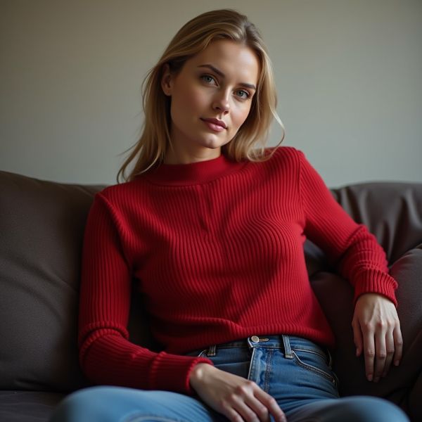 woman in red sweater