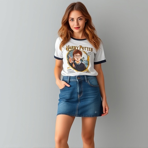 denim skort with a graphic tee and sneakers