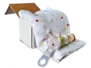 Organic Swaddle Blanket & Plush Toy Pacifier Holder Gift Set