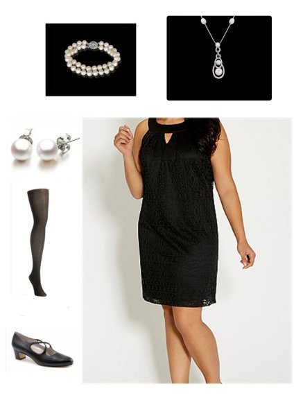 black dress with pearl jewelry