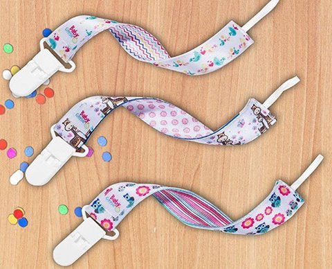 Premium Glow-in-the-dark Girls Pacifier Clips - 3 Binky Holders Pack 