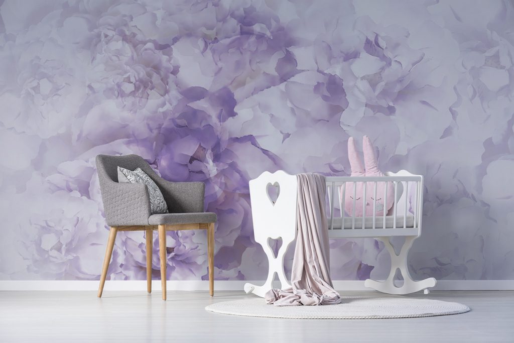 purple white peony flowers mural