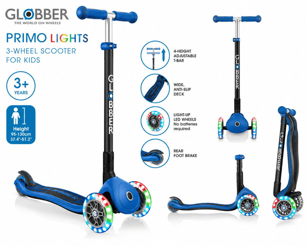 Globber Primo Lights 3 Wheel Scooter for Kids Globber Primo Lights 3 Wheel Scooter for Kids