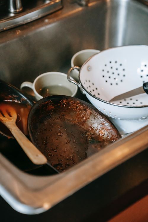 dishes in sink