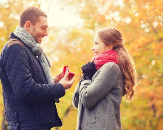 Happy couple proposal