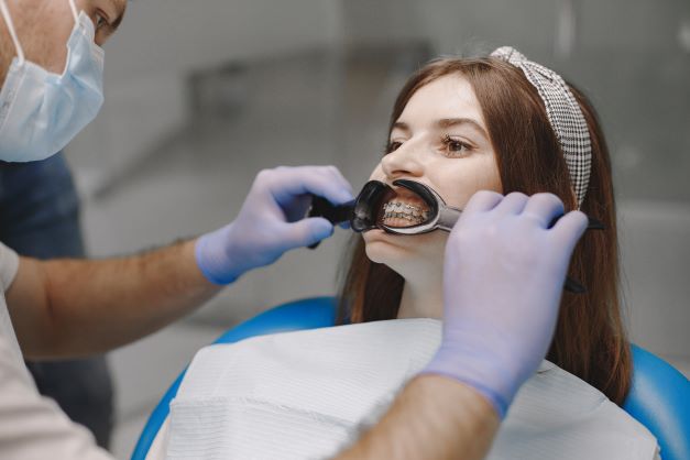 female patient with braces