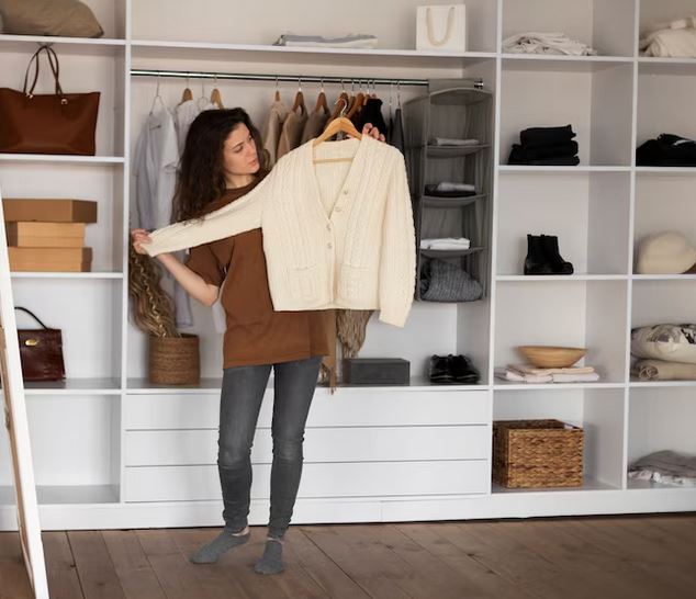 woman holding sweater