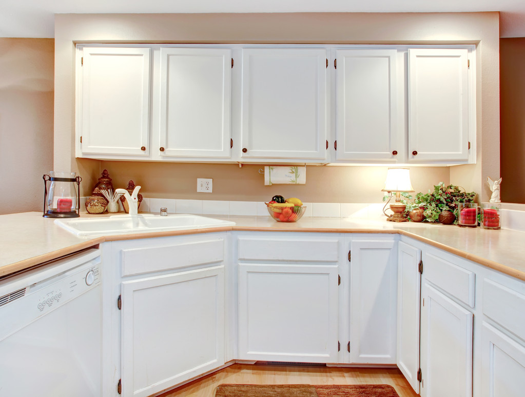 white wooden cabinets