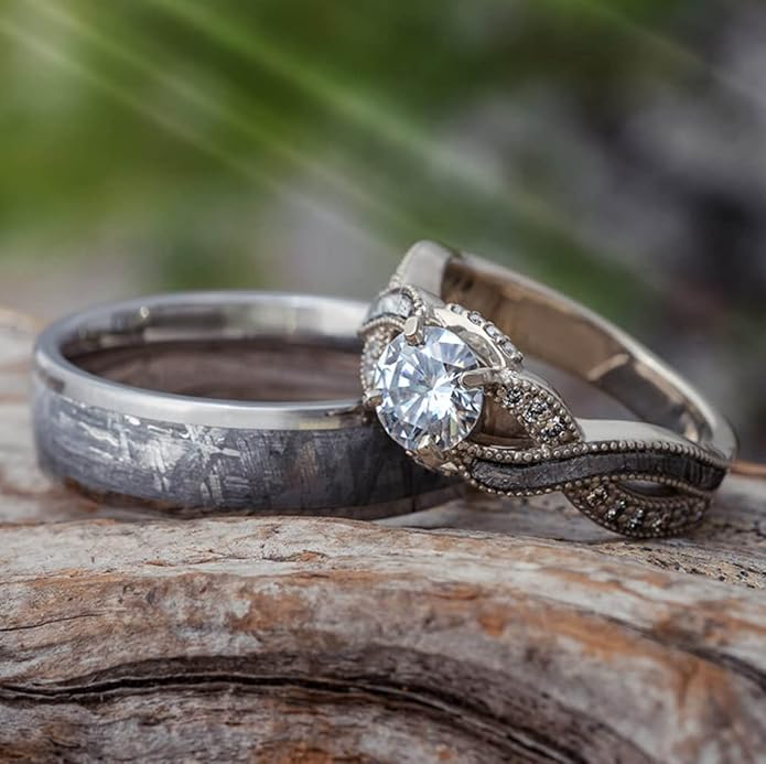 Meteorite wedding rings