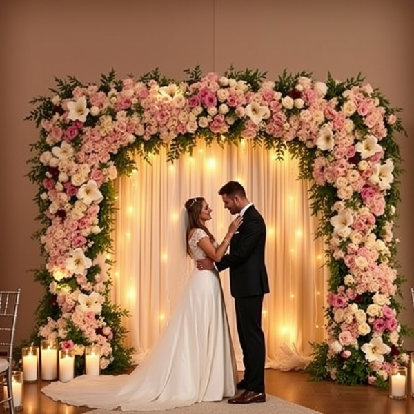 Floral  backdrop with fairy lights