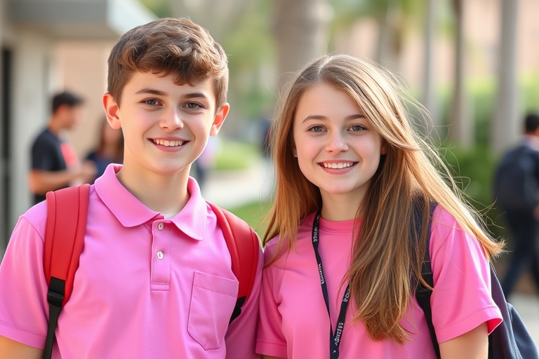 Students at school wearing pink tshirts