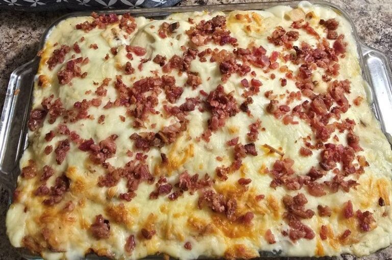 Chicken Alfredo Pierogi Casserole