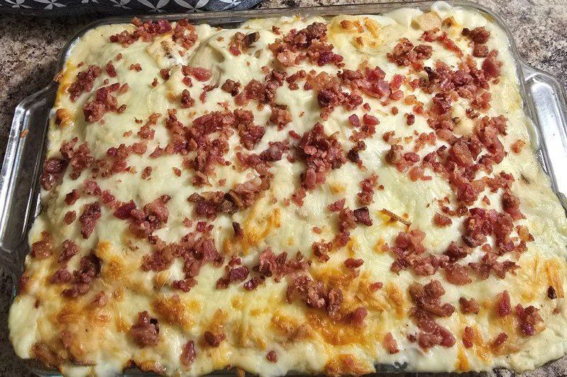 Chicken Alfredo Pierogi Casserole