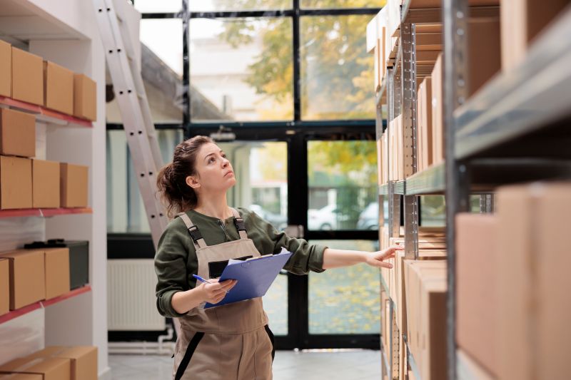 warehouse employee counting cardboard boxes Storage