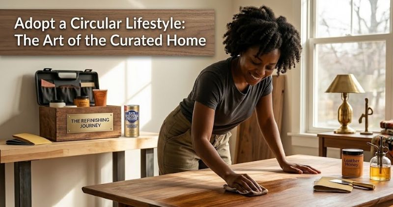 Circular lifestyle... a woman cleaning a vintage table.
