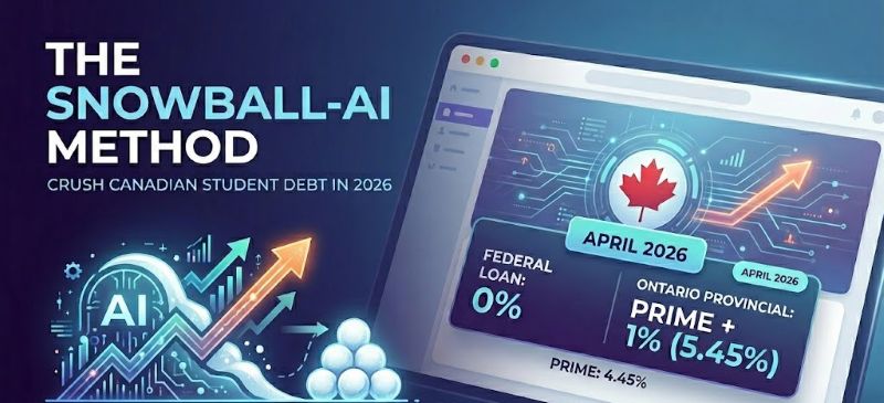 snowball ai method ontario student loans 2026.png Infographic comparing traditional debt snowball vs AI-optimized student loan repayment in Ontario at 5.45% interest.