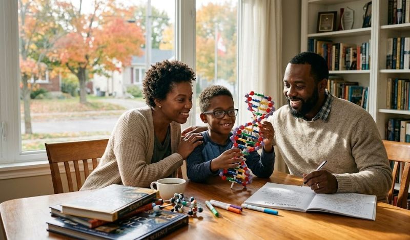 Black family in Colorado, supporting a gifted learner with science activities.