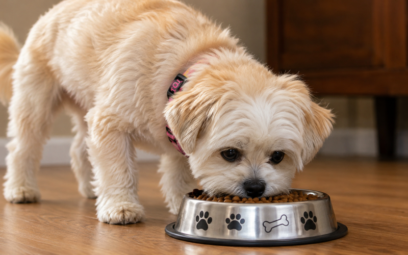 Shihpooh eating dog food