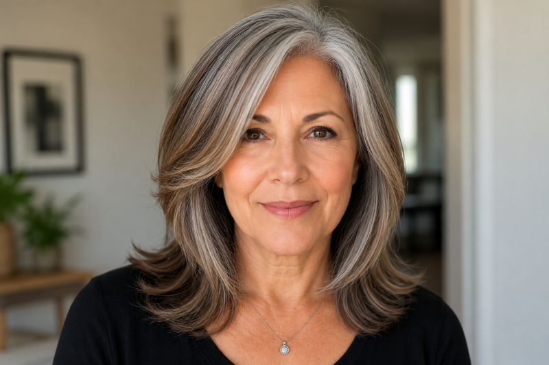 Silver Hair Transition with Highlights Silver Hair Transition with Highlights