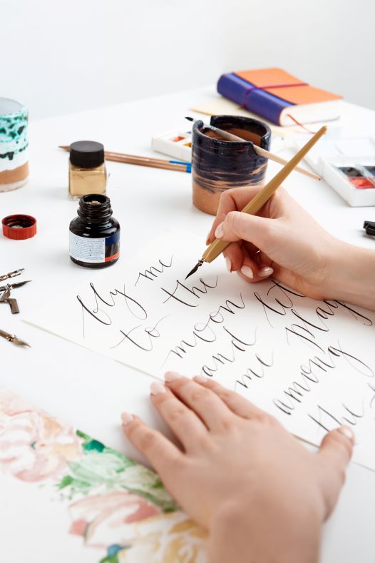 girl writing calligraphy postcards art design Calligraphy